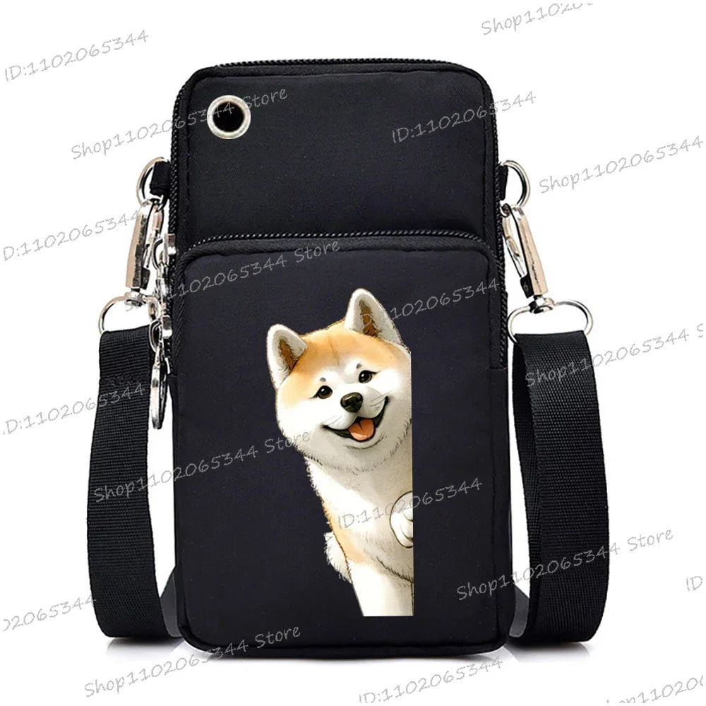 New Mobile Phone Bag Funny Anime Dog Print Shoulder Messenger Bag Women Men Coin Purse Handbag Animal Lover Small Crossbody Bag