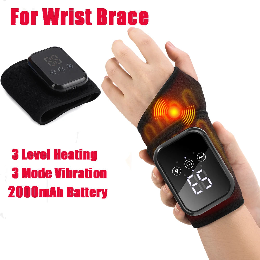 Electric Hand Wrist Massager 5 Levels Hot Compress 3 Levels Vibration Massage Wrist Guard Band Rechargeable Heating Wristband