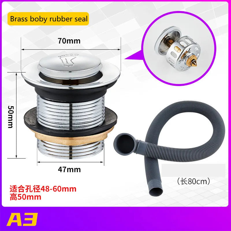 Brass Pop Up Drain Stopper Waste Filter Strainer Hair Catcher Bath Sink Deodorant Sewer Drainage Water Hose Bathtub Accessories
