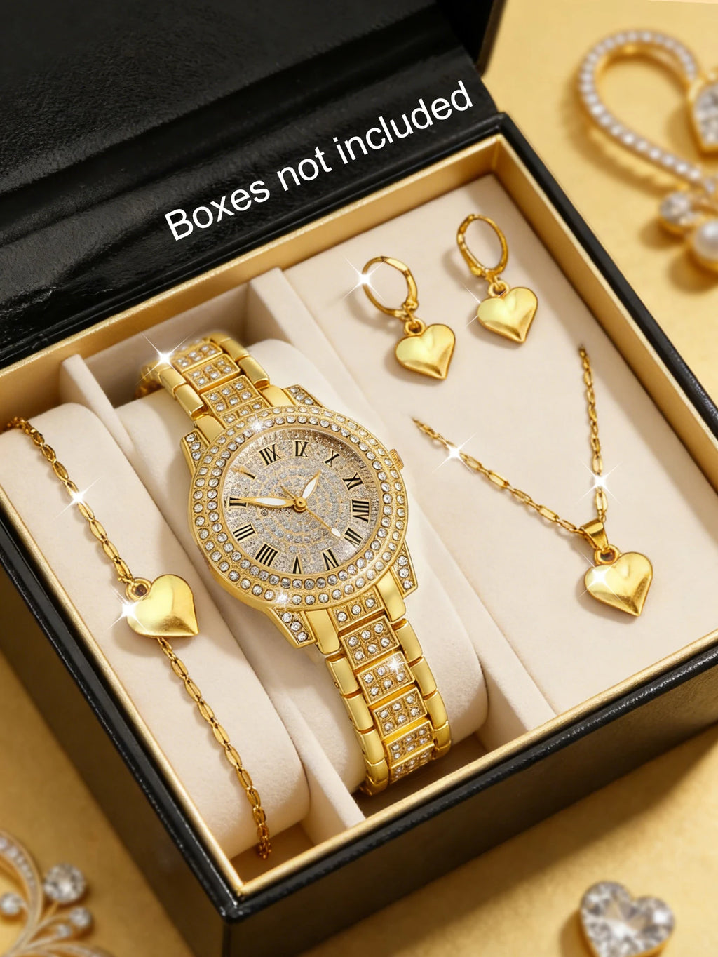 Fashionable Luxury round Shell Quartz Watch with Heart-Shaped Accessory Set Versatile Daily Wear Watch Set Birthday Gift