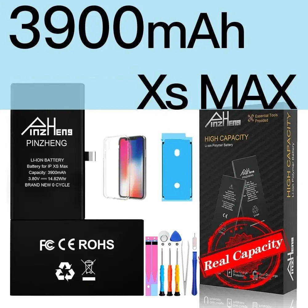 PINZHENG Battery For iPhone X XR XS 11 12 13 Mini Max Pro Promax Real High Capacity Replacement Bateria Warranty One Year