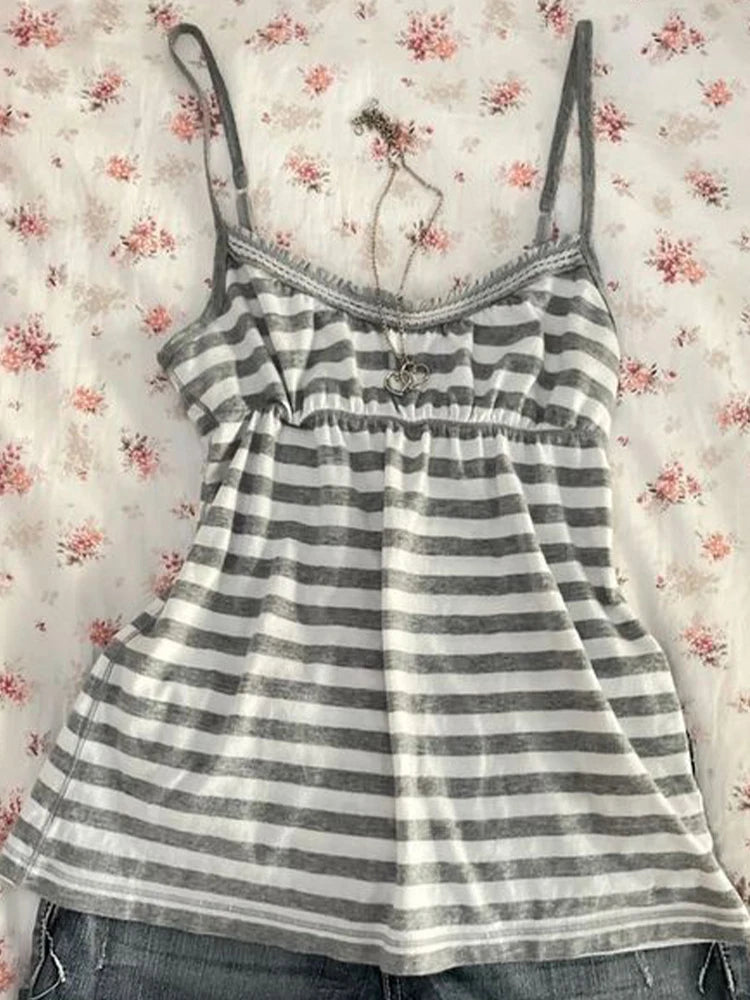 Women's suspenders stripe pattern casual Y2K retro Harajuku fashion new street punk sweet hip hop cute hottie baby crop tops emo