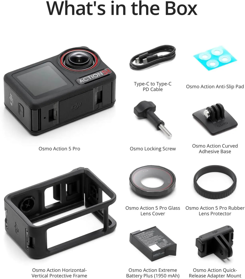 ALL New DJI Osmo Action 5 Pro Adventure Combo, Waterproof Action Camera 1/1.3" Sensor, 4K/120fps Video, Subject Tracking, 12h Extended Battery Life With 3 Batteries, 1.5m Extension Rod, Battery Case