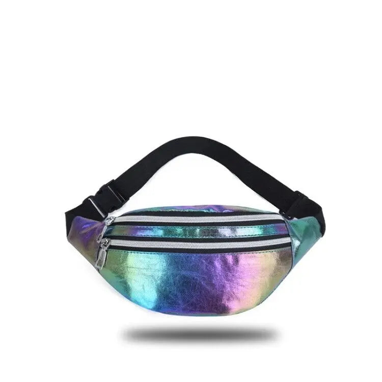 DX Holographic Fanny Pack Hologram Waist Bag Laser Beach Travel Banana Hip Bum Zip Waist Bags Women Belt Bag For Girls