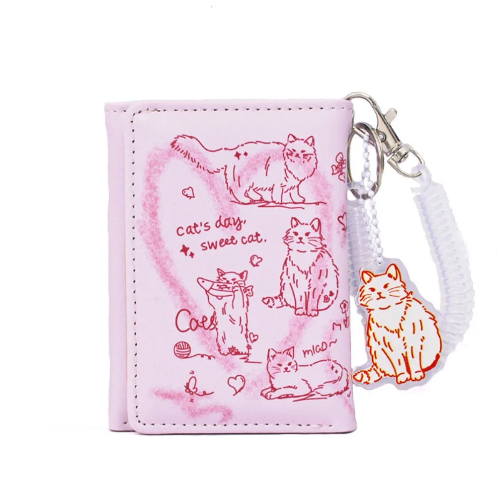 New Women Wallets Female Leather Purses Card Holders Graffiti Cat Portable Coin Purse Large Capacity Money Bag