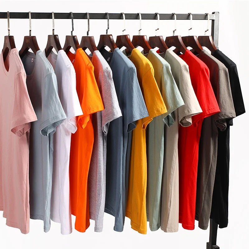 Men's Solid Color Round Neck Cotton Short Sleeved T-shirt Summer Comfortable Top