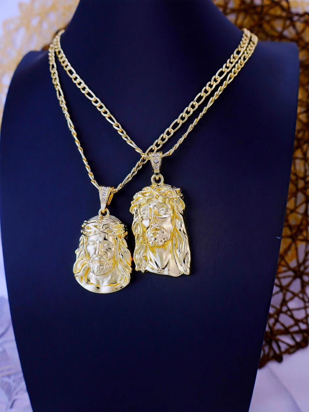 6 Sizes Hip Hop Punk Style God Jesus Head Deluxe Gold Plated Pendant Collar Necklace Figaro Chain Men Women Jewelry