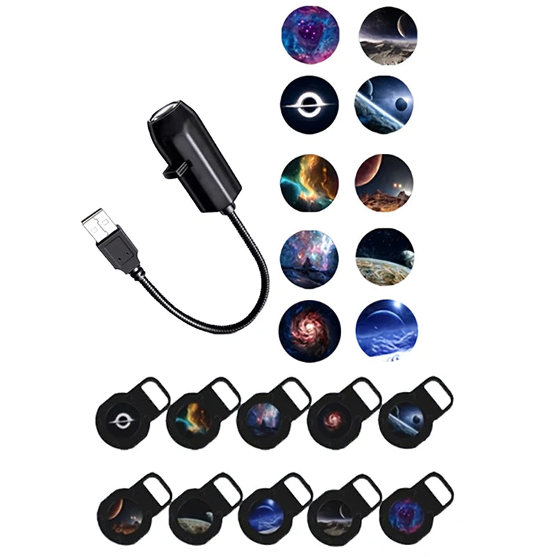 1 Light+10 Pictures Change LED Galaxy Projector, Starry Sky Lighting Night Light LED Galaxy Projection Light