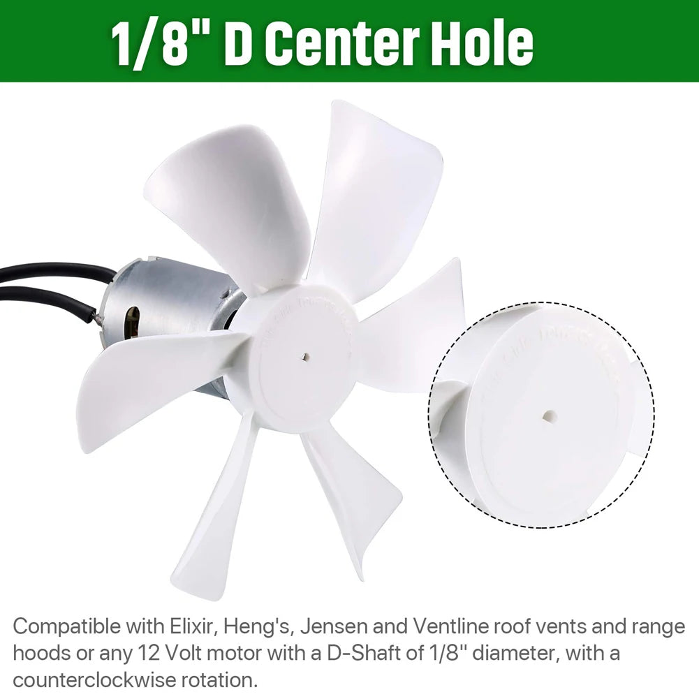 Replacement Vent Fan Blades 6 Blades RV Bathroom Vent Fan Motor Exhaust Fan for Elixir Ventline 12 Volt Motor Roof Vent
