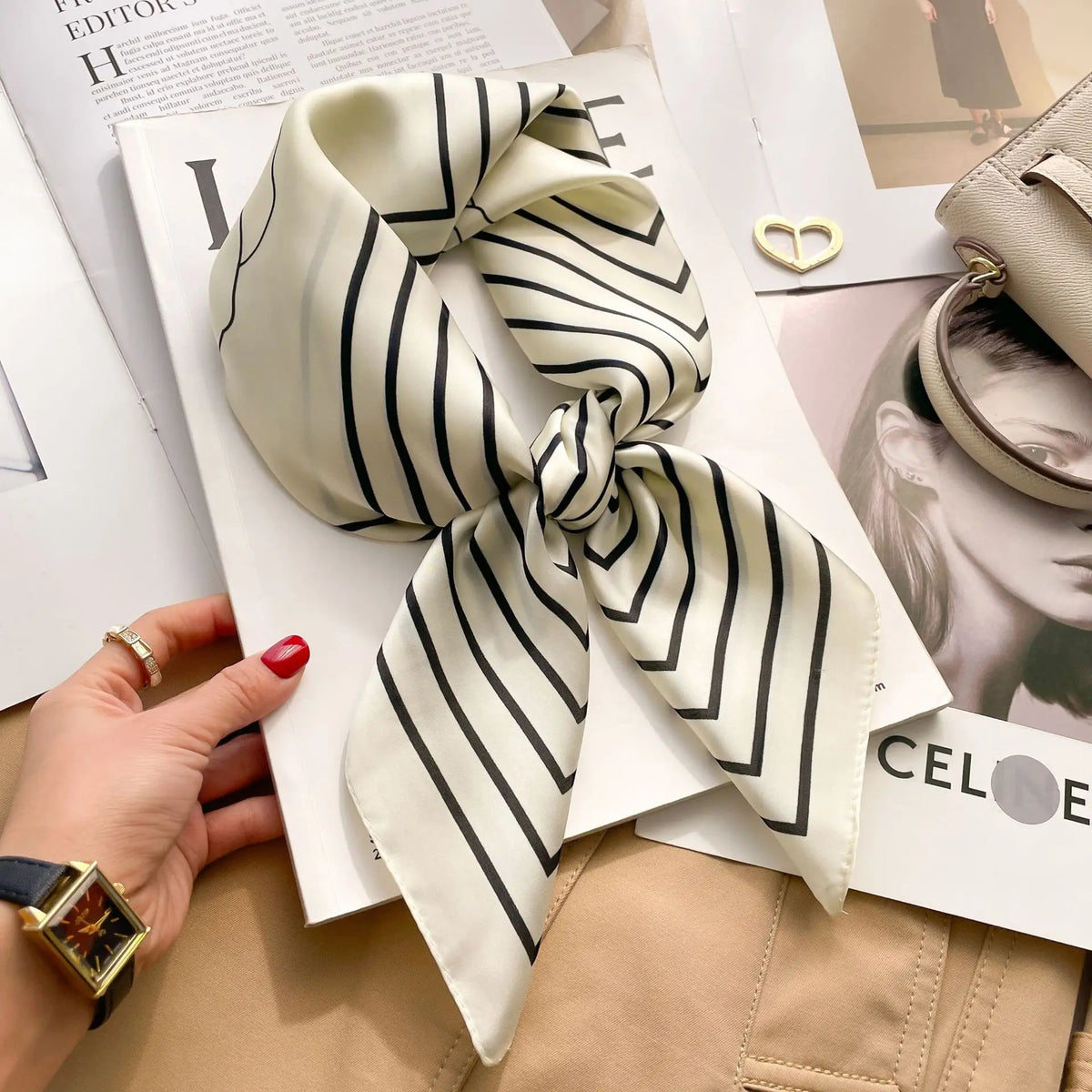Luxury Design Silk Shawl Square Scarf For Women Satin Hijab Fashion Wraps Neckerchief Female Hair Bands Ribbon Headband Bandana