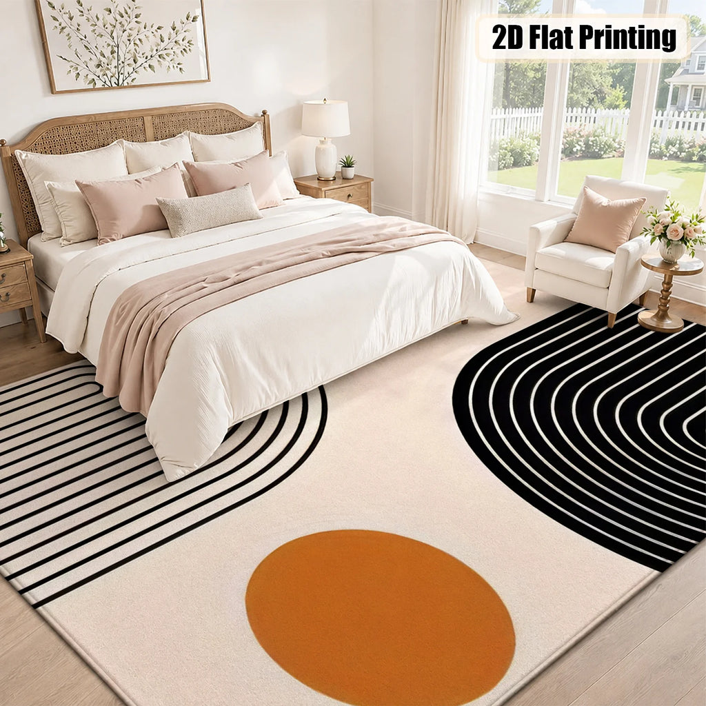 Large Indoor Area Rug, Soft Velvet Low Pile with Non-slip Dotted Backing, Machine Washable Mid-Century Geometric Black & Terracotta Pattern Rug for Living Room, Bedroom, Modern Home Decor