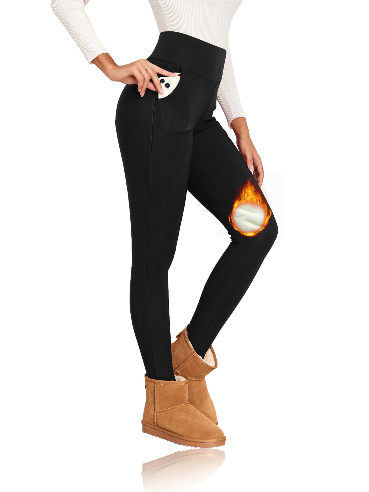  High Waisted Winter Leggings With Pockets For Women Thermal Fleece Lined Tummy Control Thick Warm Tights Workout Running