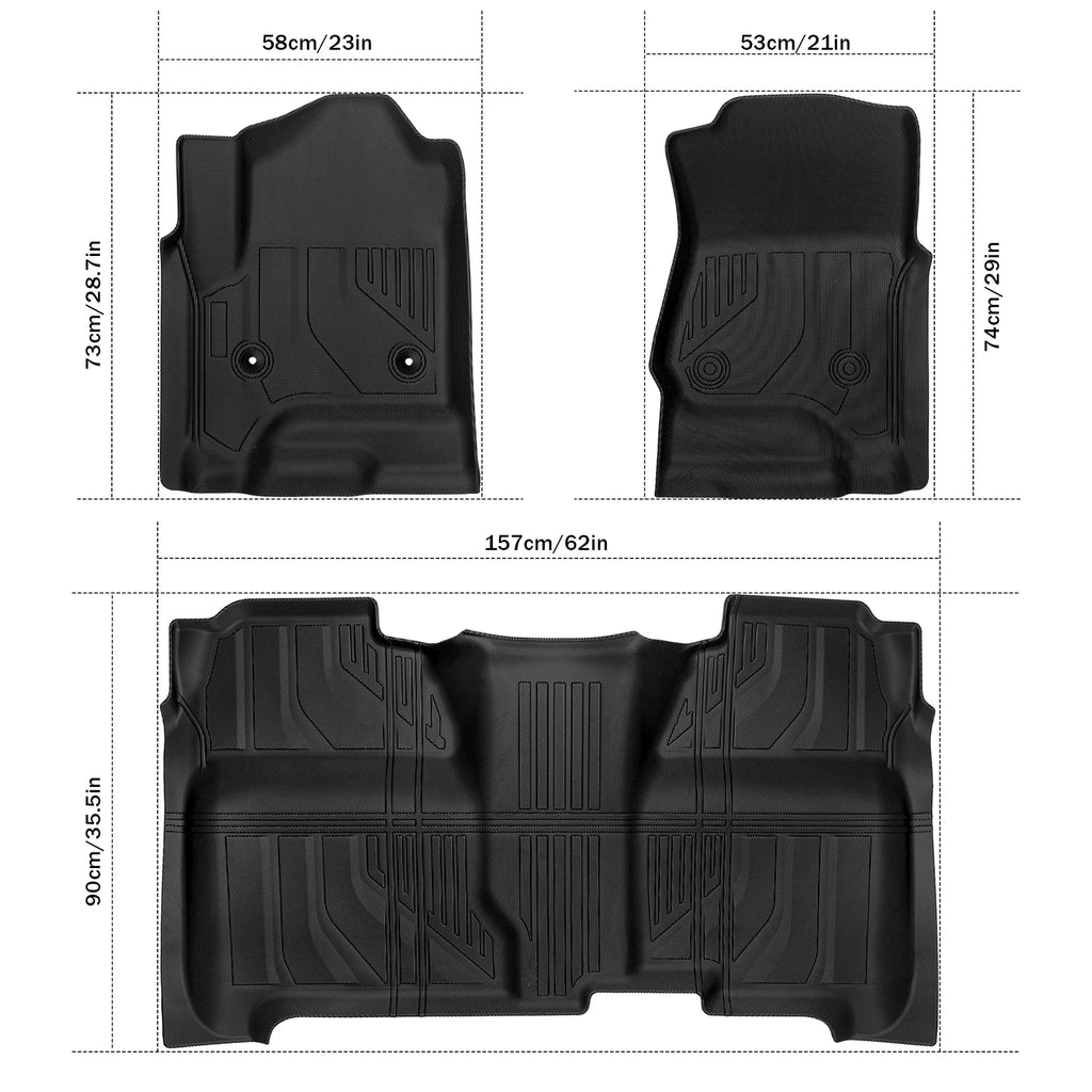 3Pcs/Set Car Floor Mats Compatible for Silverado 1500 2014-2019 All-Weather Automotive Floor Mats Waterproof Heavy Duty Car