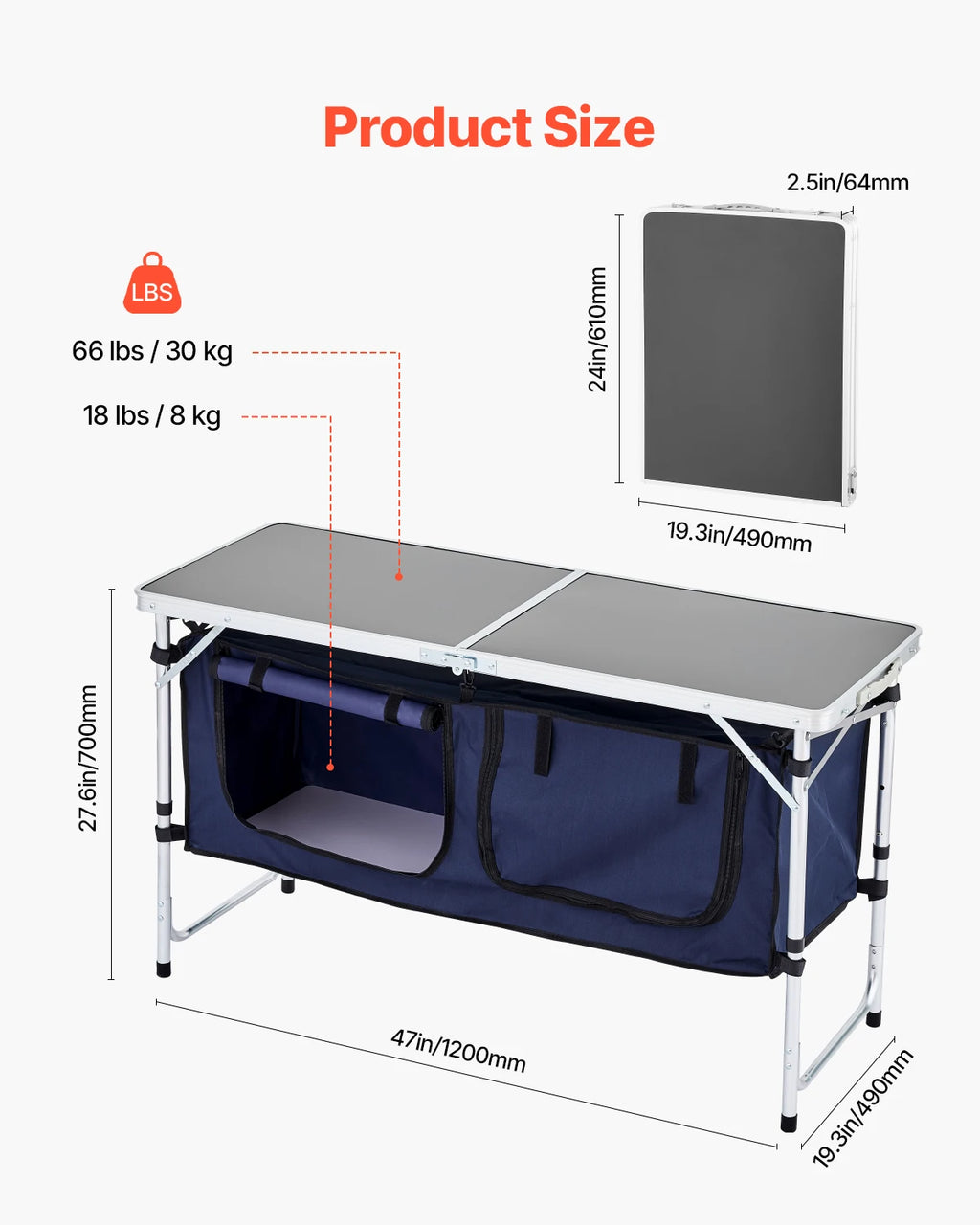 SucceBuy Camping Kitchen Table Folding Outdoor Cooking Table Aluminum Lightweight Portable Cook Station Foldable Camp Table