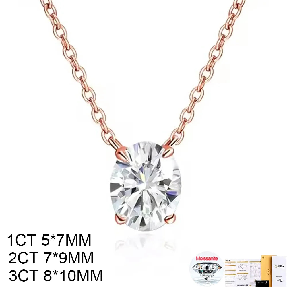 COSYA 1/2/3CT Oval Cut Moissanite Necklace For Women S925 Silver Plated 18K Gold East West Solitaire Diamond Chain Fine Jewelry