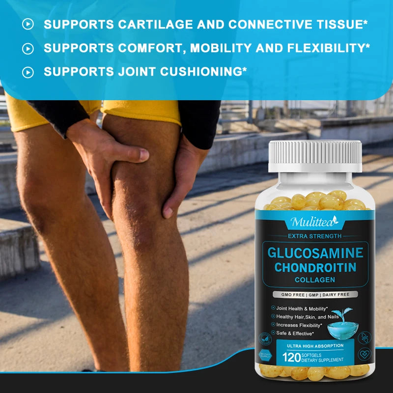 Mulittea Glucosamine Chondroitin for help Joint & Knee Pain help Discomfort of Bones and Improves Joint Mobility
