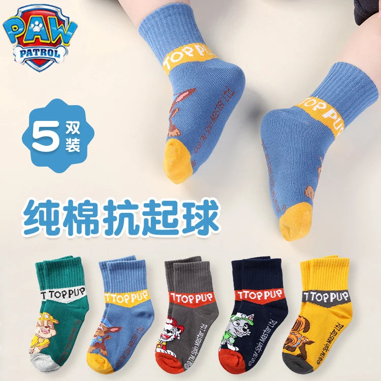 100% Genuine Paw Patrol 10PCS=5Pairs Children's Socks Boys Girls Spring & Autumn Styles Cotton Socks Age 3-8 Years High Quality
