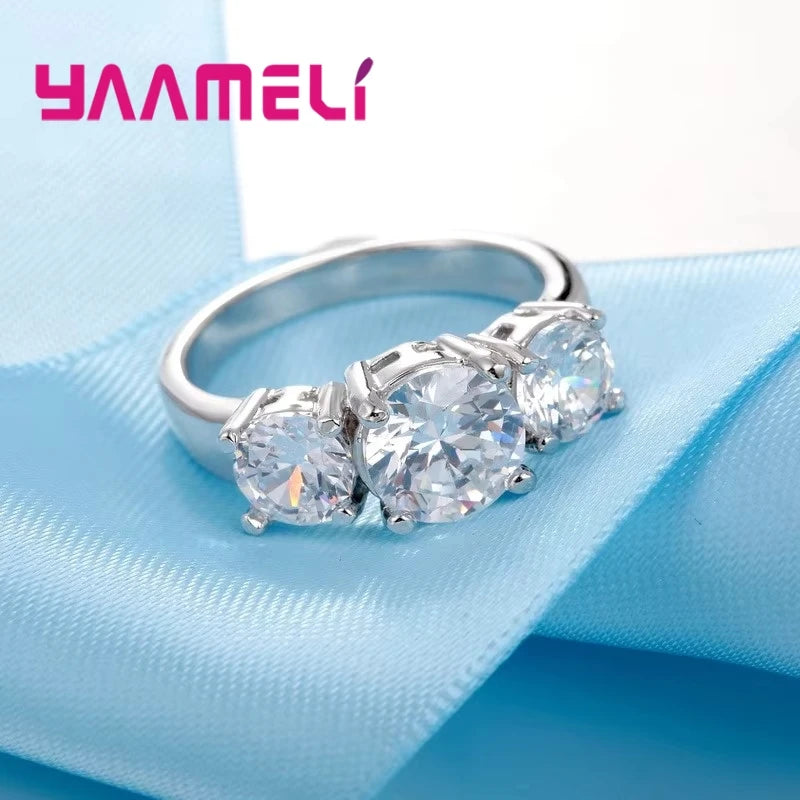 Hot Sale 925 Sterling Silver Color 3 CZ Stone Prong Setting Band Rings for Men Women Wedding Engagement Jewelry