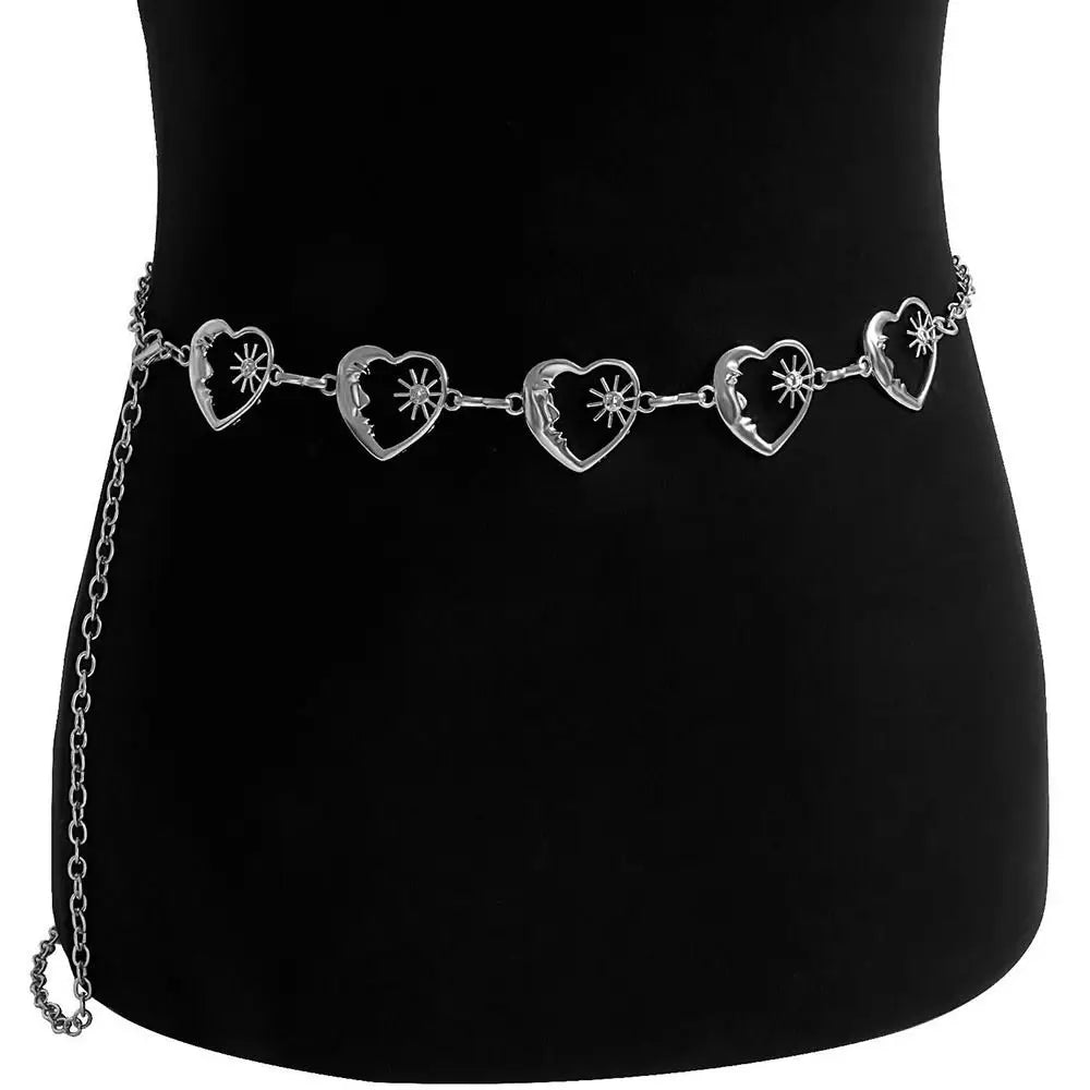 Punk Hip Hop Style Thin Waist Chain Sun Moon Star Women Chain Belt Vintage Fashion Metal Alloy Waistband Clothing Accessories
