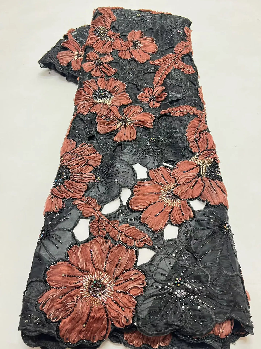 African Heavy Beaded Lace Fabric 2026 with High-Quality Sequins French Chiffon Wedding Style Material for Nigerian Women Sewing