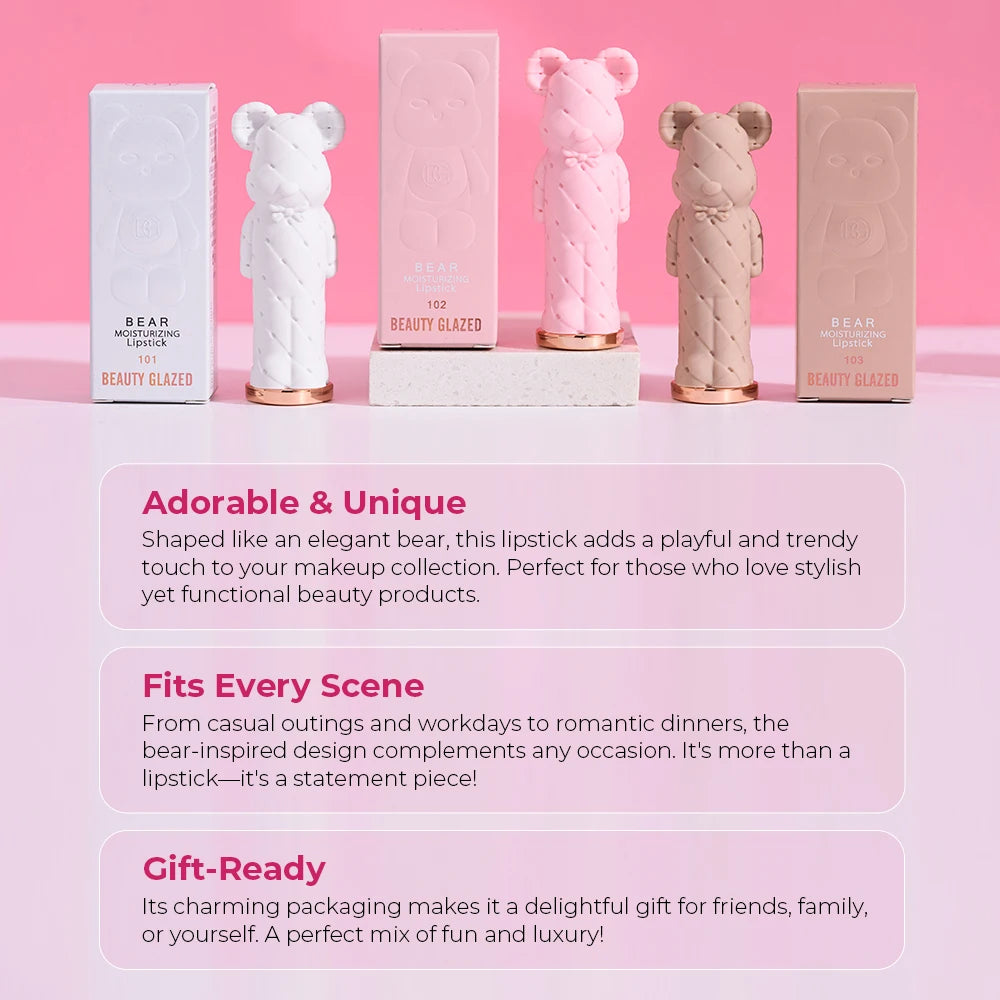 BEAUTY GLAZED Pink Bear Long Lasting Moisturizing Waterproof Natural Lip Balm Natural Formula Repairs Dry Lips Makeup