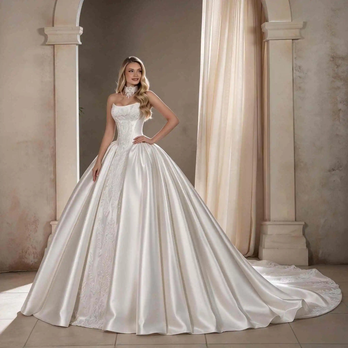 Customized Wedding Dress Sweetheart Neck Long Sleeve Lace Ball Gown Bridal Gown Floral Lace Appliques Chapel Train Wedding Dress