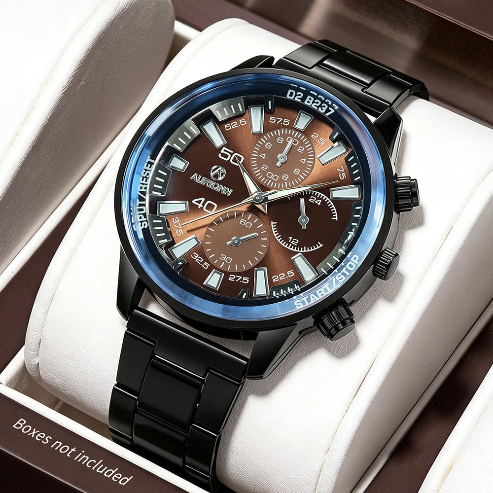 Men's Round Alloy Steel Strap Quartz Watch, Perfect for Leisure, Business, and Event Participation (No Box)
