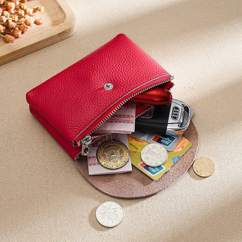 Custom Letters Fashion Women Short Wallet Genuine Leather Double Wallet Small Coin Purse Mini Credit Card Holder Key Storage Bag