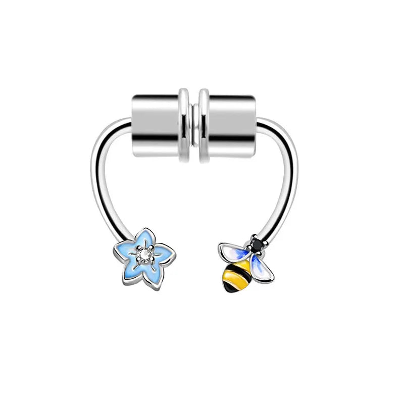 Stainless Steel Magnet Nose Piercing Heart Butterfly Fake Nose Ring 16G Horseshoe Ring Bee Nose Clip Body Jewelry for Piercings