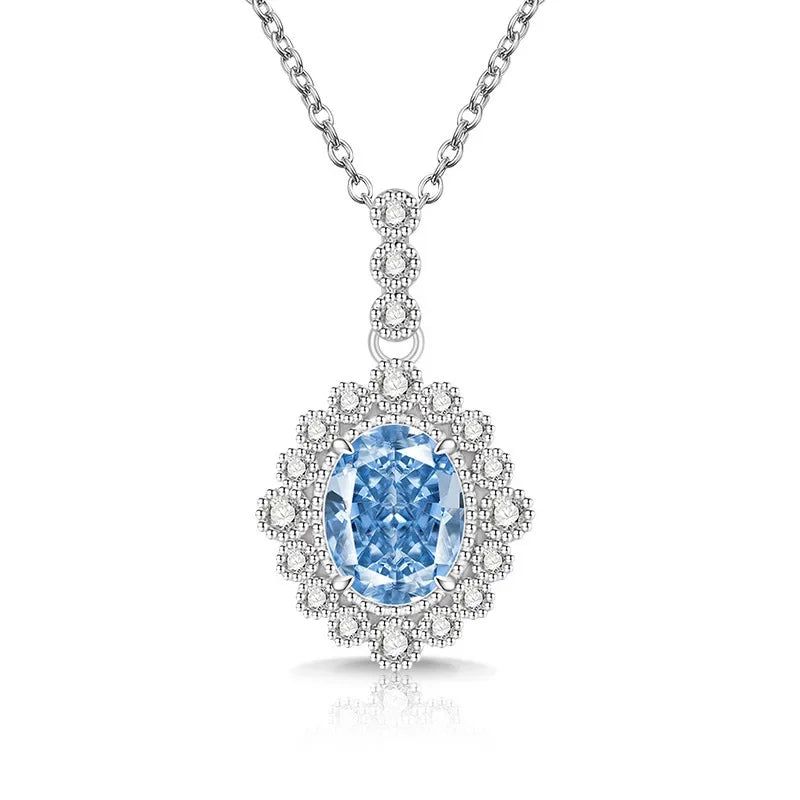 925 Sterling Silver Fashion Temperament Zircon Ice Flower Cut Pigeon Egg Necklace Birthday Party Anniversary Gift
