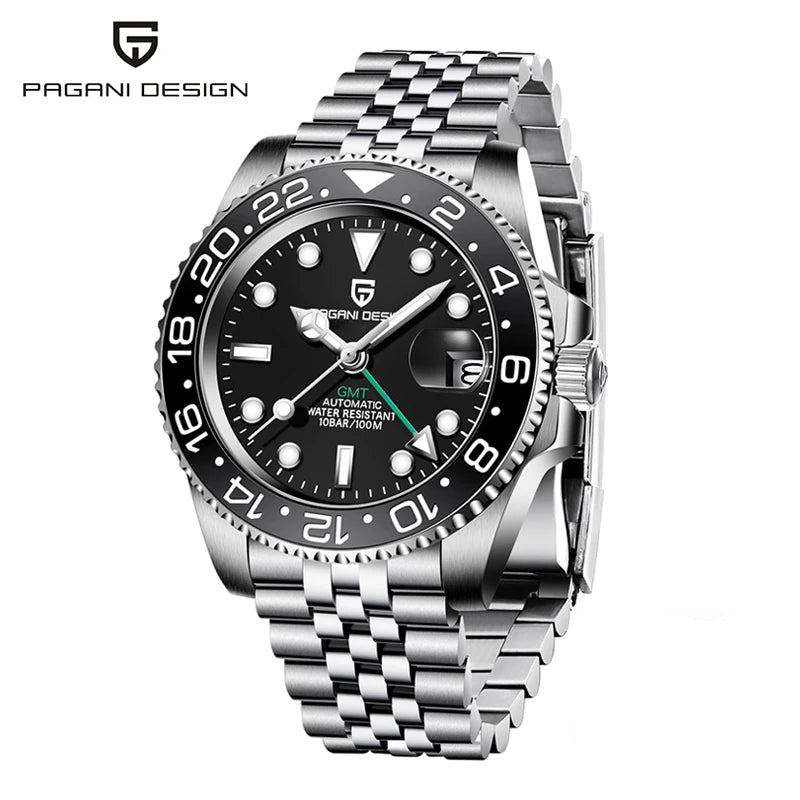 New PAGANI DESIGN 40MM GMT Mechanical Wristwatch Sapphire Ceramic Bezel Automatic Watch Stainless Steel 100M Waterproof Watches