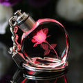 LED Light-Up Crystal Heart Keychain, 3D Rose Engraved Glowing Bag Charm, Romantic Gift for Her