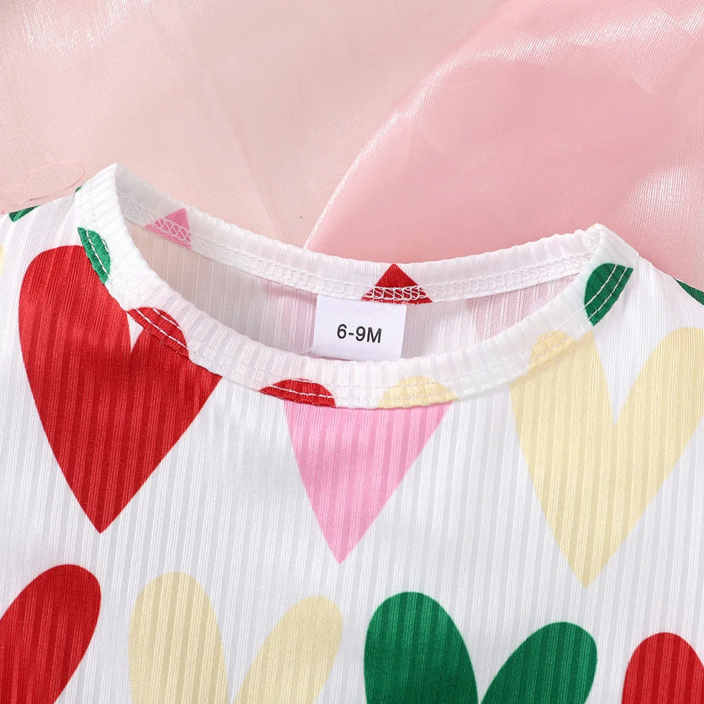 Summer Cool Girls Short Sleeves Heart Pirnt Two-Piece Suit For 0-3 Years Old Kids