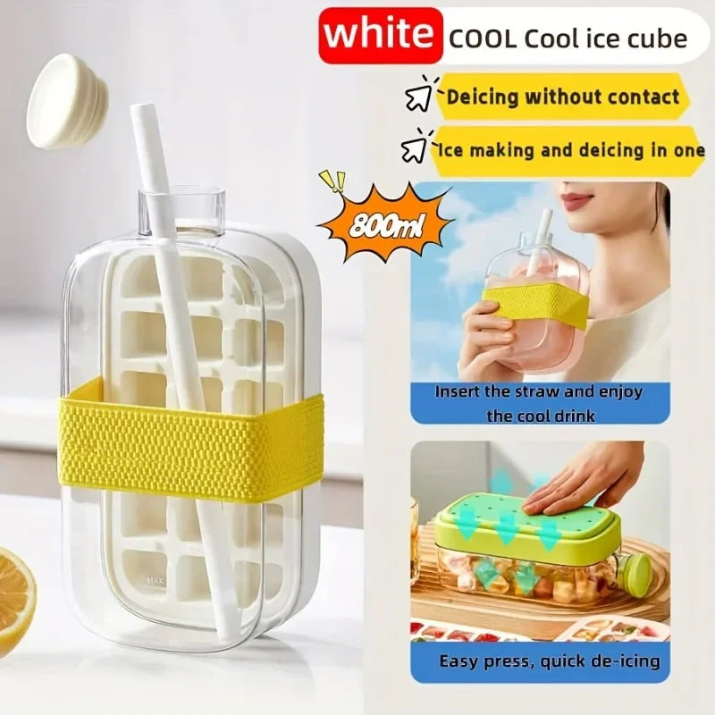 12-Grid 500/800ml Silicone Food-Grade Ice Cube Tray Large Capacity Water Bottle Combo with Lid Flexible Transparent Plastic Mold