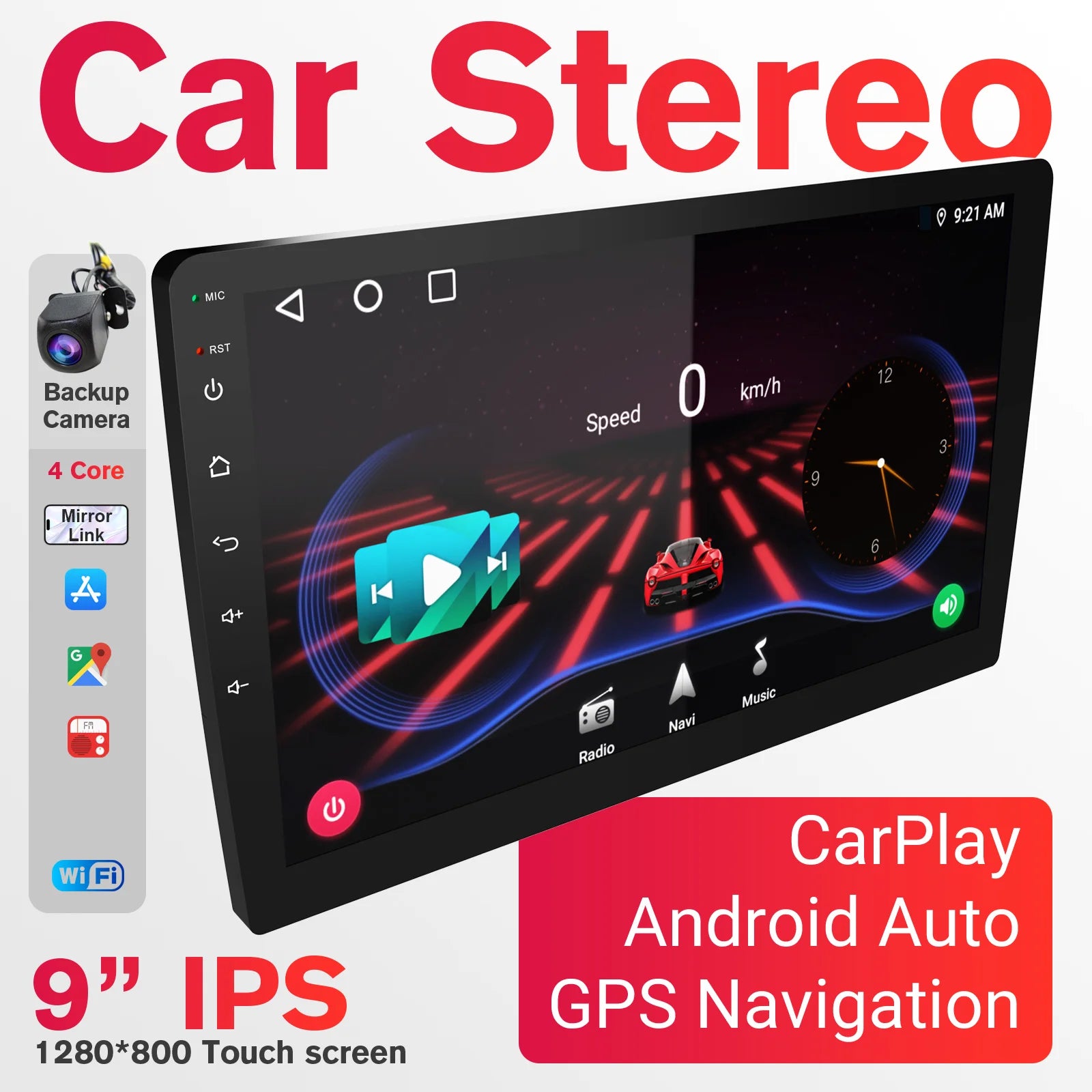 9" Android 13 Car Stereo with Wireless CarPlay & Android Auto, 64GB+4GB Double Din Navigation, 8-Core Processor, HD Touchscreen, Steering Wheel Control, WiFi/Wireless, Dash Cam Compatible, FM/MP3/RDS Radio Head Unit car acces
