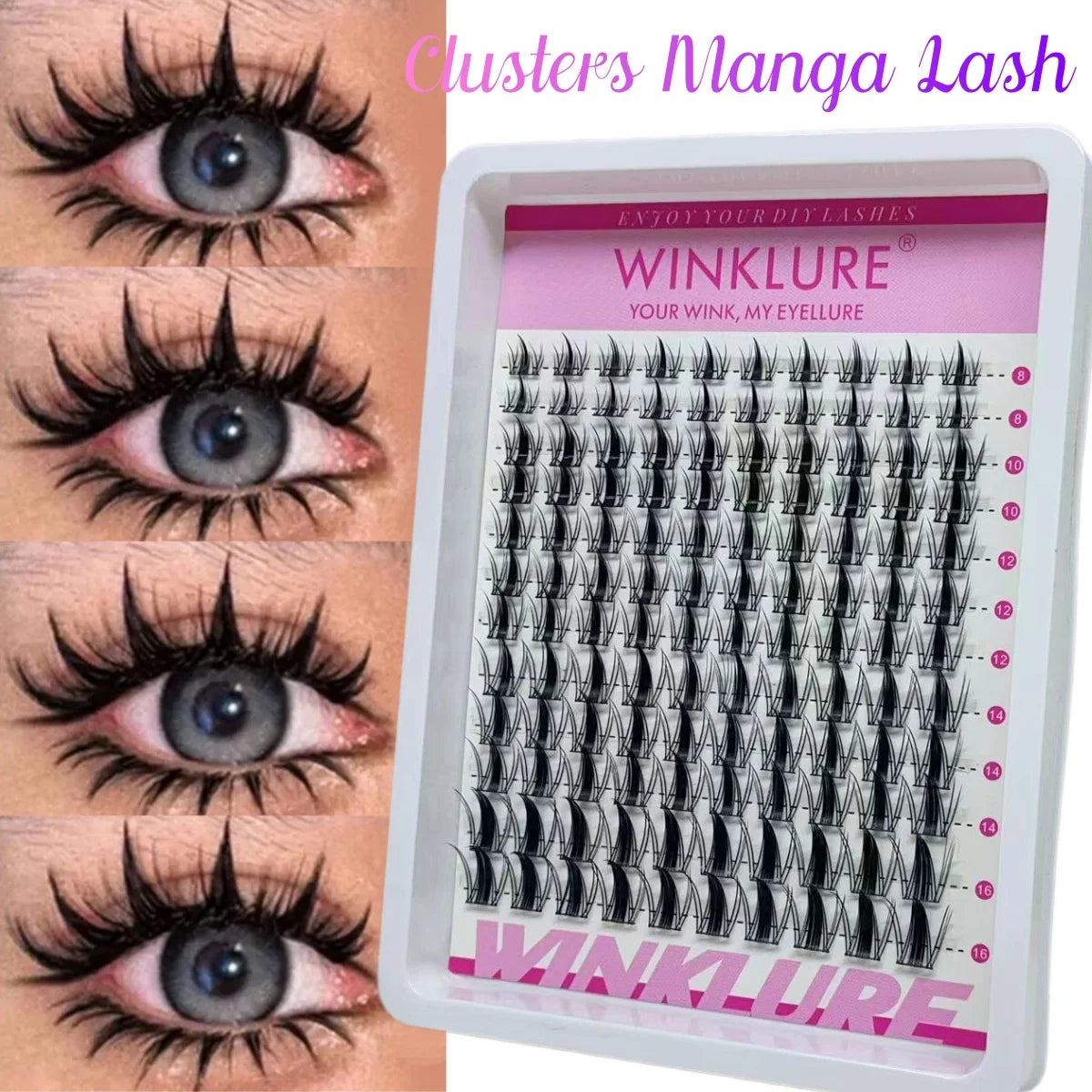 WINKLURE Manga Lash Clusters Kit Cat Lashes with Lash Bond & Seal Cluster Eyelash Extensions Mixed Tray Eyelash Clusters Kit
