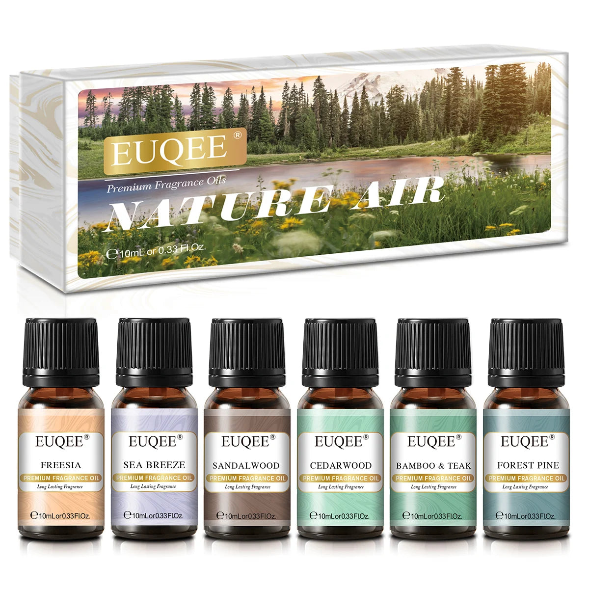 EUQEE 6PCS Fragrance Oils Gift Set For Candle Making - 10ml Sea Breeze,Forest Pine,Bamboo & Teak,Cedarwood,Sandalwood,Freesia