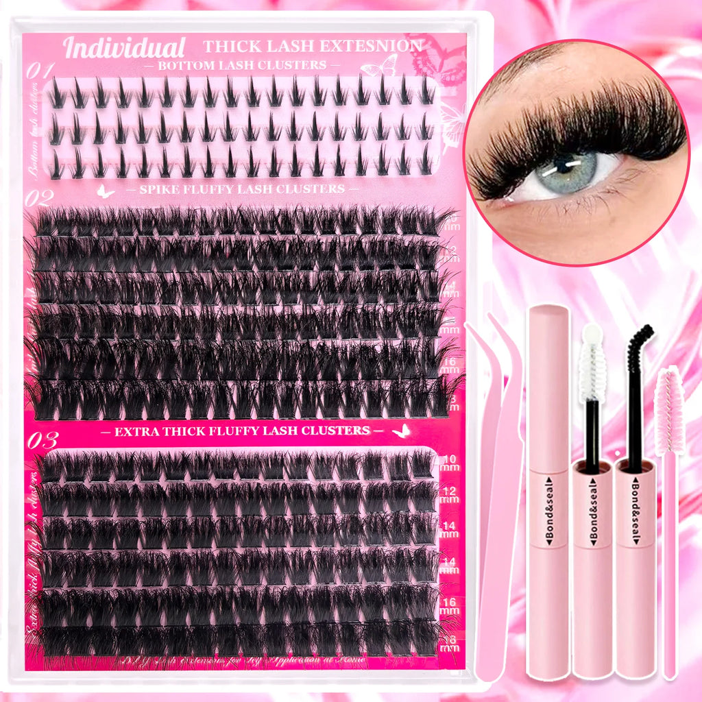 Show-Stopping Top & Bottom Lash Kit – 250/740 Cluster Shell Fluffy Volume, Mix-&-Match Lengths & Styles! Killer for Any Look