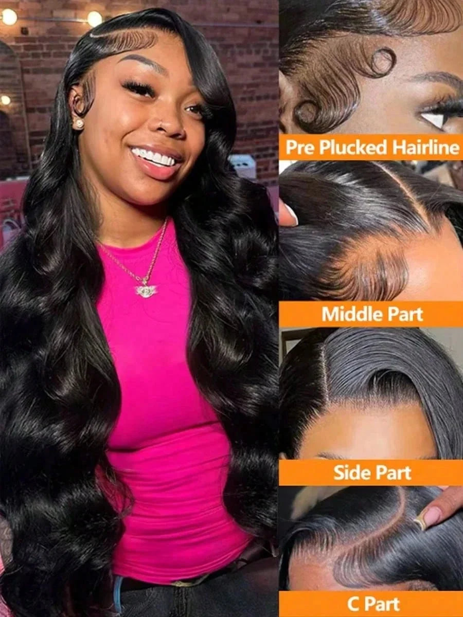 40 42Inch 200% Density  Wigs Human Hair Pre Plucked Pre 13x4 HD Lace Wigs Body Wave Lace Front Wigs Human Hair For Women Natural Black