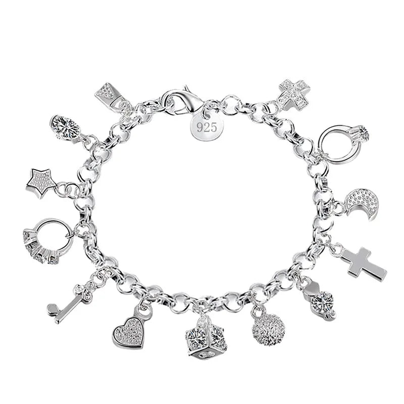 925 Sterling Silver Hot Sale Valentine Gift Charm  Color Jewelry Fashion Bracelets Cute Women Lady Wedding Charms