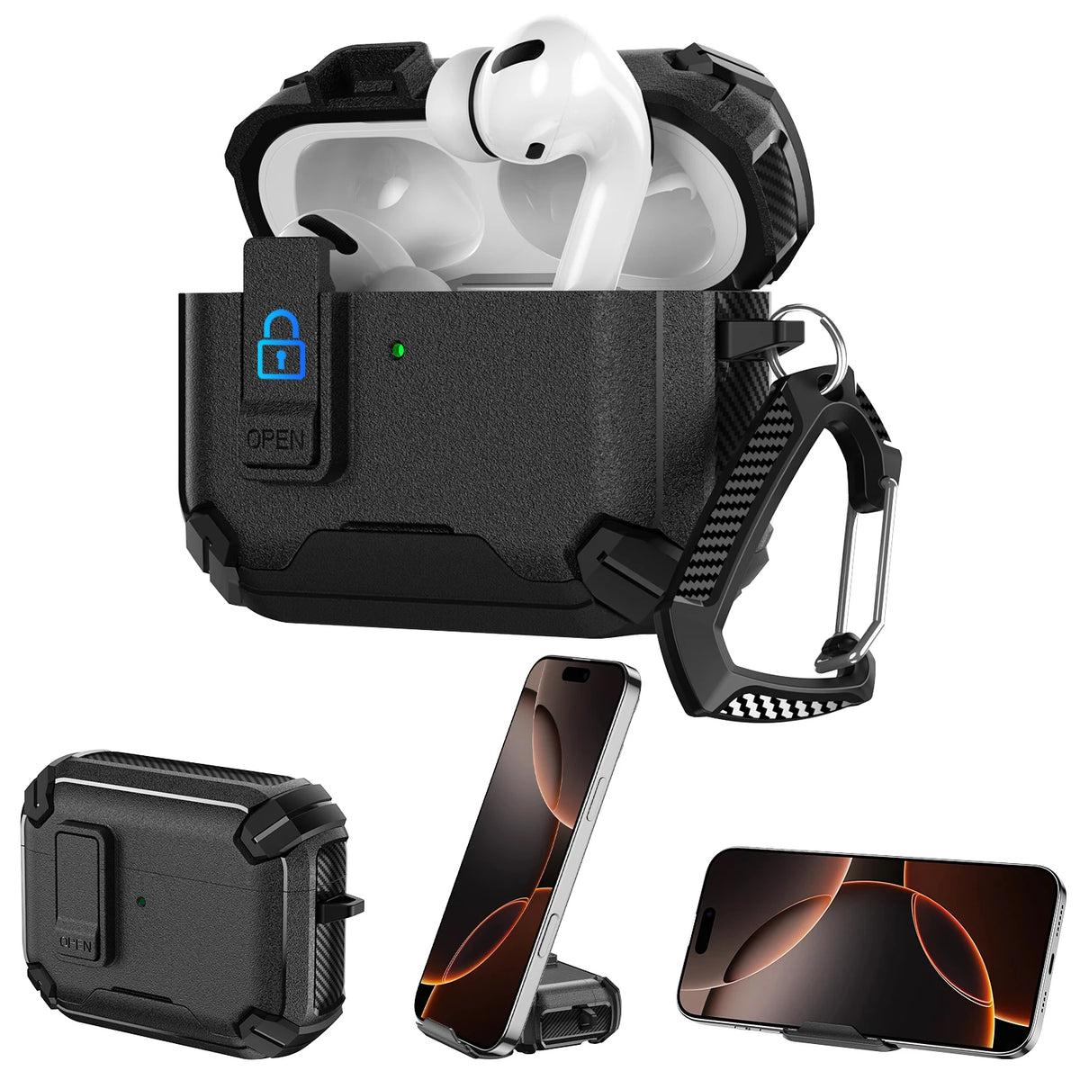 New Security Lock Case For AirPods Pro 3 Pro2 Pro 4 Cover TPU PC Phone Stand Design Protective Cases Fundas Earphone Accessories