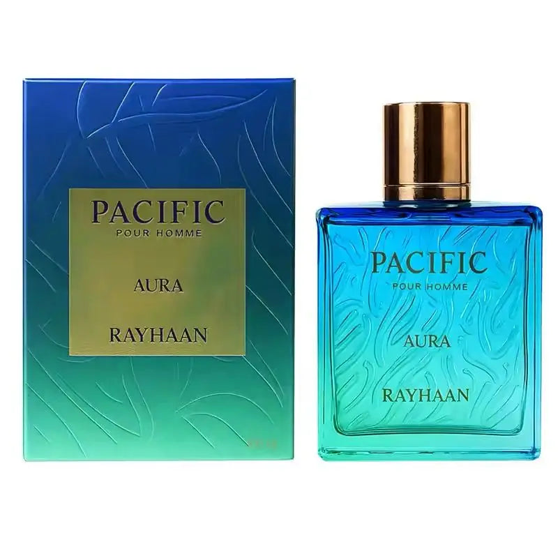 Rayhaan Pacific Aura Eau De Parfum Spray 3.4 Oz / 100 Ml for Men - Citrus Aromatic Mint Amber Fresh Fragrance Ideal Gift for Christmas Valentine's Day
