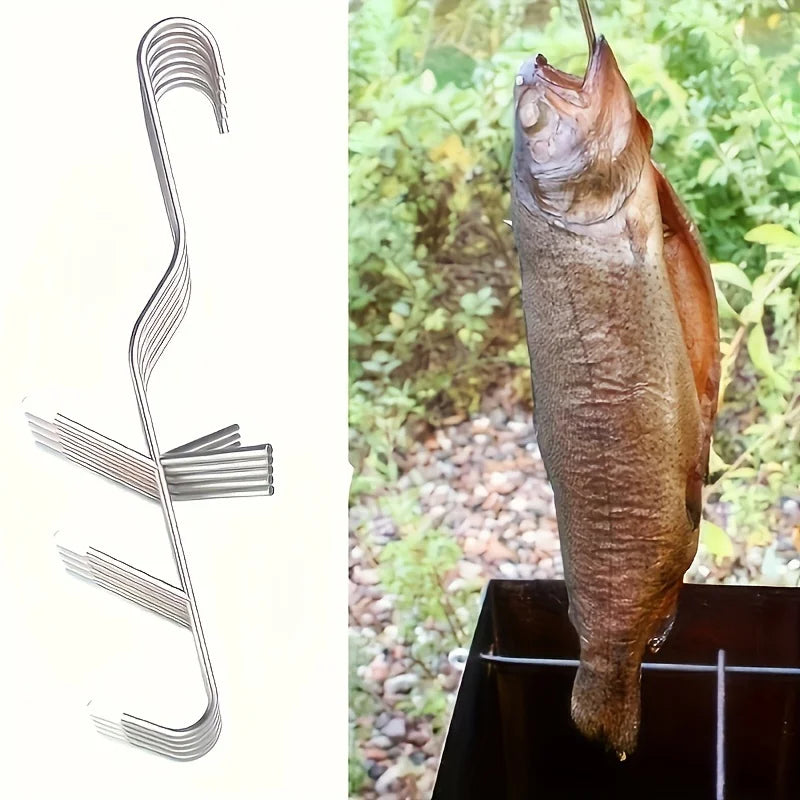 Fish Hooks for Smoking, Stainless Steel Butcher Hooks for Hot & Cold Smoked Fish, Commercial Grade S-Hooks for Meat Curing and P