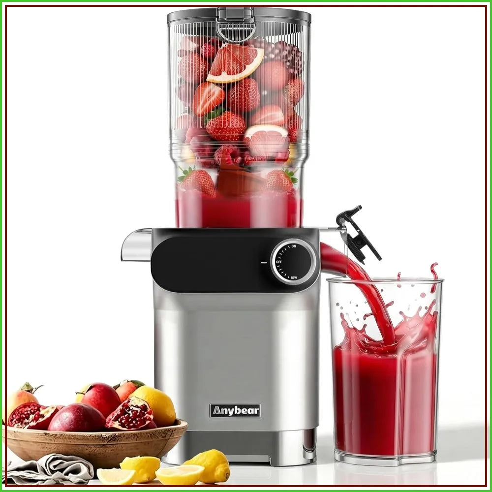 Cold Press Juicer 200W Masticating Slow Juicer 4.3" Large Feed Chute Fit Whole Fruits Vegetables Upgraded Auger Tritan Material BPA Free Juice Recipes Silver Gray