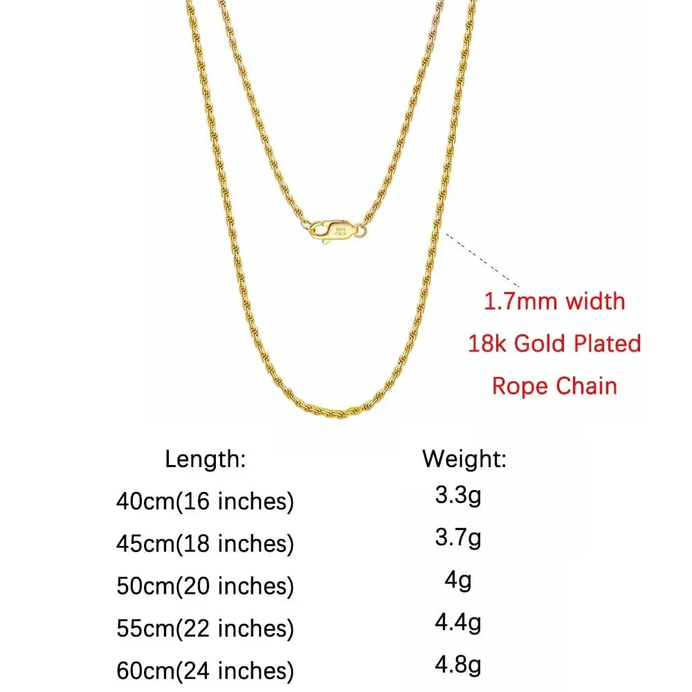 Rinntin Luxury 925 Sterling Silver Diamond-Cut Rope Chain Necklace For Men Women Fashion Italian Silver Neck Chain Jewelry SC29