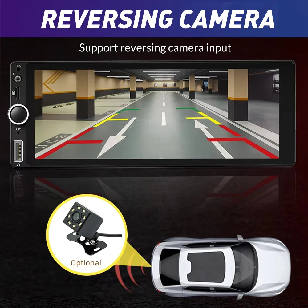 6.86 Inch Double Din Car Stereo Wireless Carplay Android Auto Car MP5 Player Touch Screen Car Radio with Type-C USB FM RDS Bluetooth Steering Wheel Control Rear View Camera