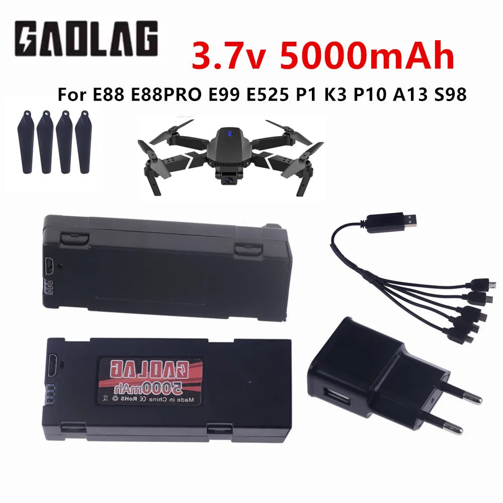 Upgrade 3.7V Drone Battery Accessory 5000mAh For E88 E88 PRO E99 PRO E525PRO Mini Uav Drone Battery 4K Drone Spare Parts Battery