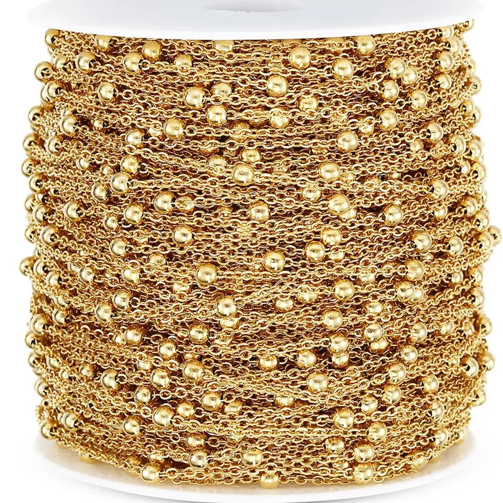 1meter/2meter Stainless Steel Golden Beads Chains for Jewelry Making DIY Women Men Necklace Bracelet Bulk Chain Accessories