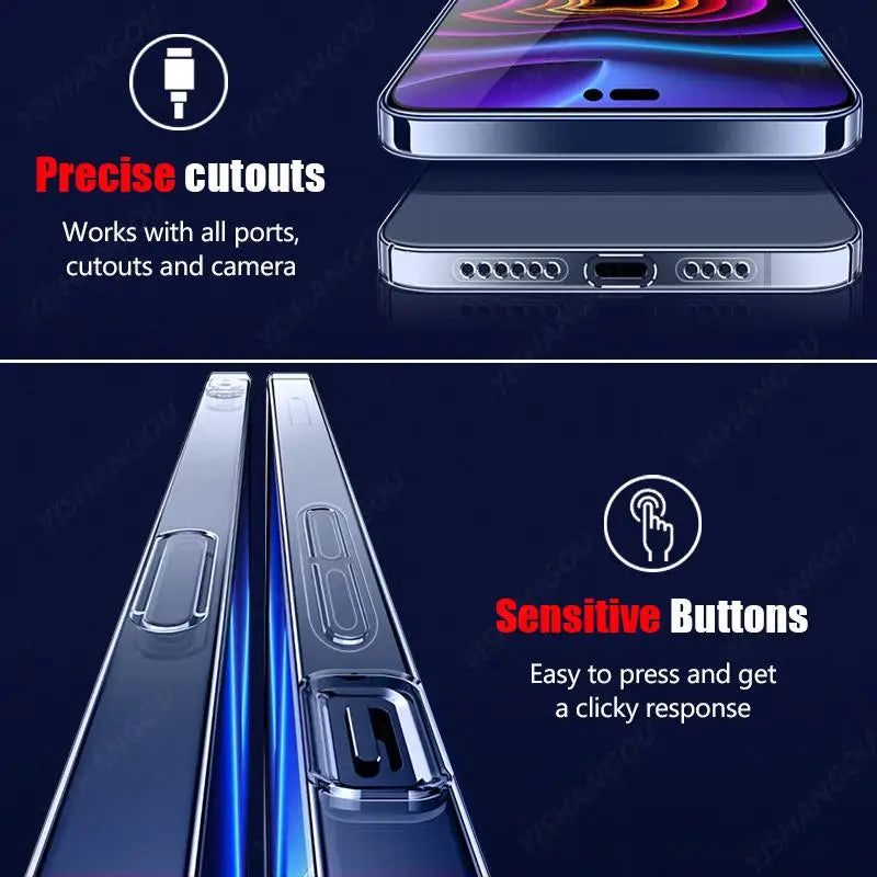 Ultra Thin High Transparent Hard PC Case For iPhone 18 17 15 14 13 12 16 Pro Max 17e Crystal Clear Shockproof Bumper Phone Cover