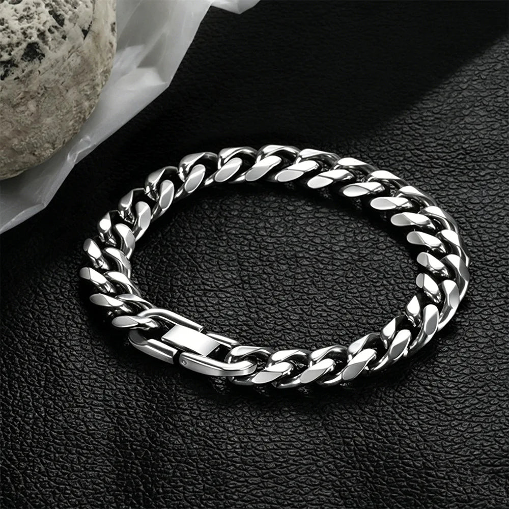 9MM-15MM Polished 316L Stainless Steel Cuban Link Bracelet for Men Waterproof Thick Curb Chain Wrist Jewelry Gift for Him